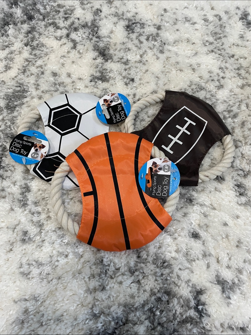 Sports-Themed Rope Disc Dog Toy Trio - Orange, White, Brown